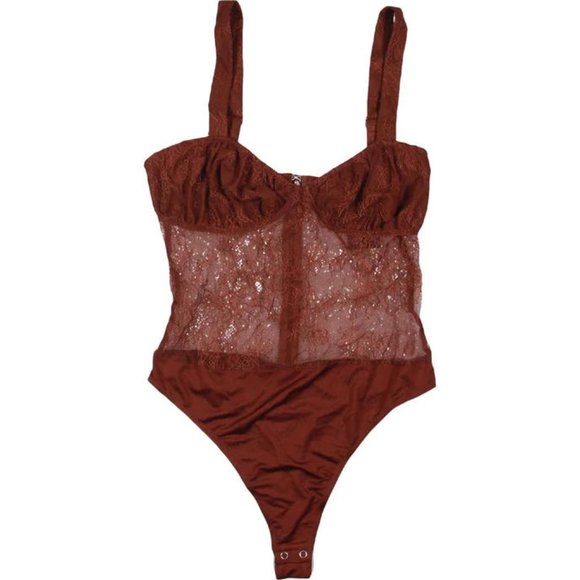 NWT DANIELLE BERNSTEIN LACE THONG BODYSUIT - brown - sz 8 - Picture 1 of 3